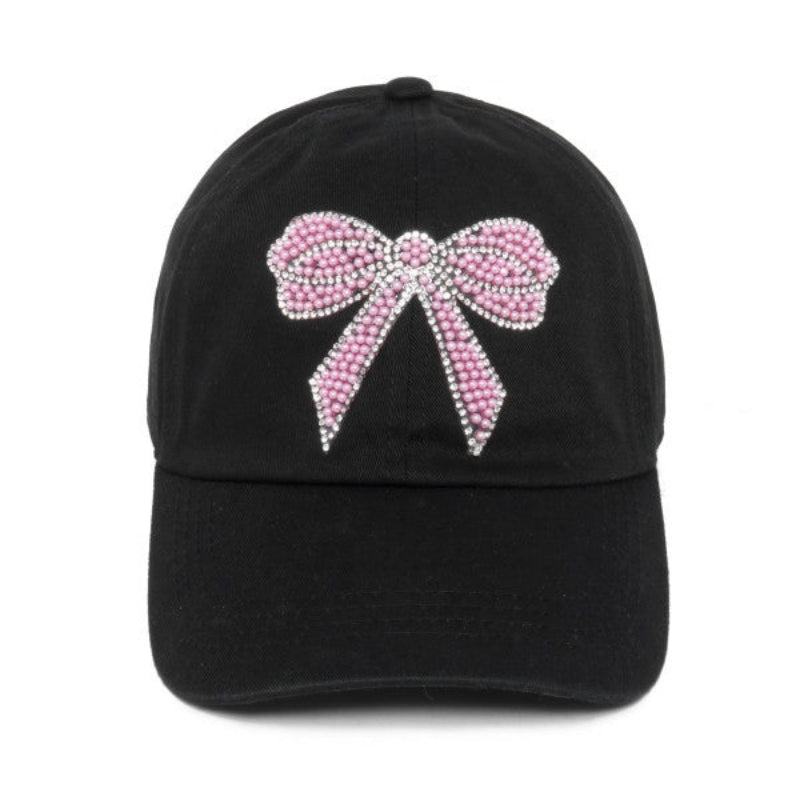 Pearl & Rhinestone Bow Baseball Cap – Glam Game Day Hat for Women 