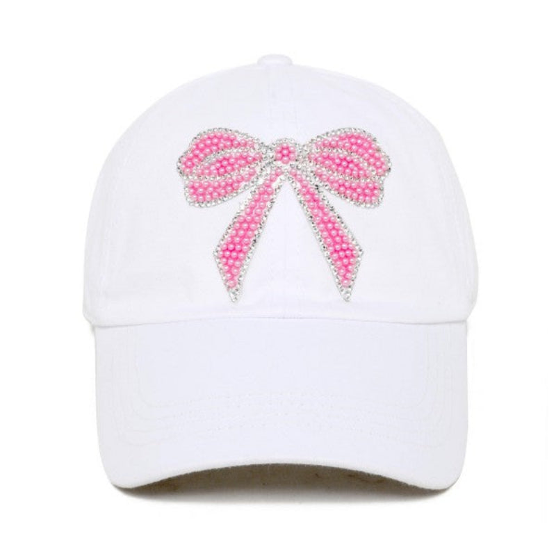 Pearl & Rhinestone Bow Baseball Cap – Glam Game Day Hat for Women 