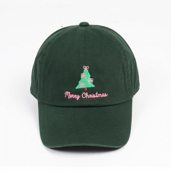 ‘Merry Christmas’ Bow Tree Embroidered Baseball Cap 