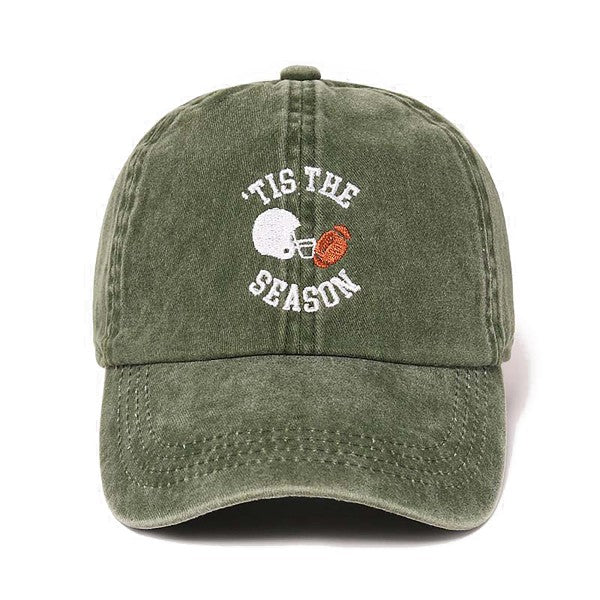 'Tis The Season Football Embroidered Hat Olive Cotton Baseball Cap 