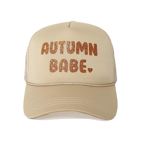 “Autumn Babe” Glitter Trucker Hat – Fall Snapback Cap
