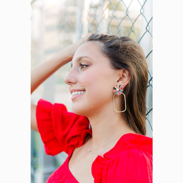 Gameday Sequin Sunburst Hoops: Orange/White / Rectangle 