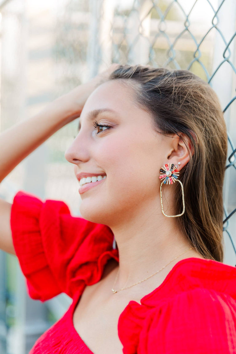 Gameday Sequin Sunburst Hoops: Black/Gold / Rectangle