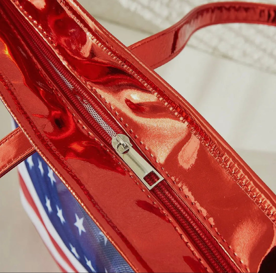 TRANSPARENT AMERICAN FLAG TOTE BAG 