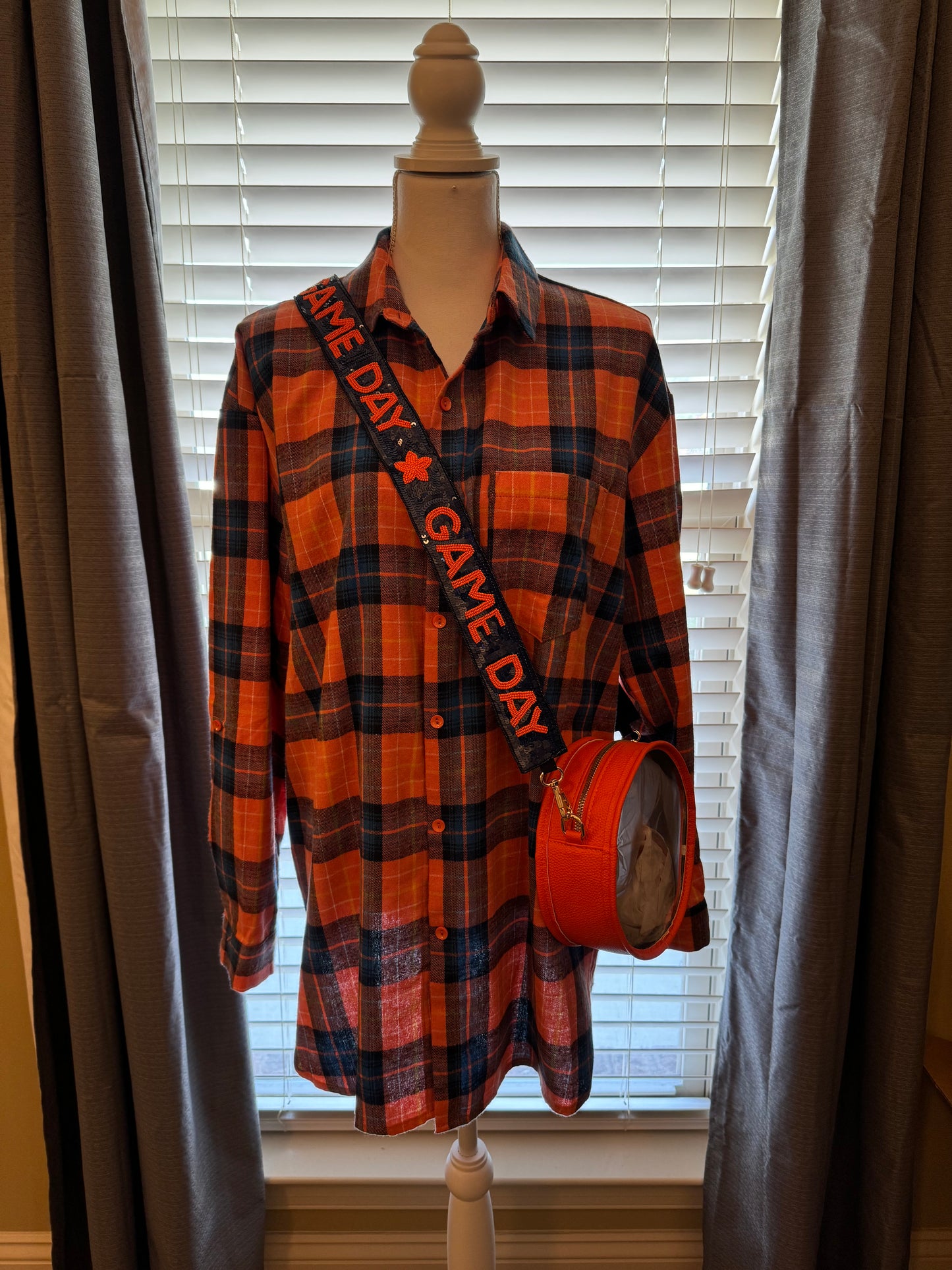 Orange & Blue Plaid Flannel Oversized Shirt