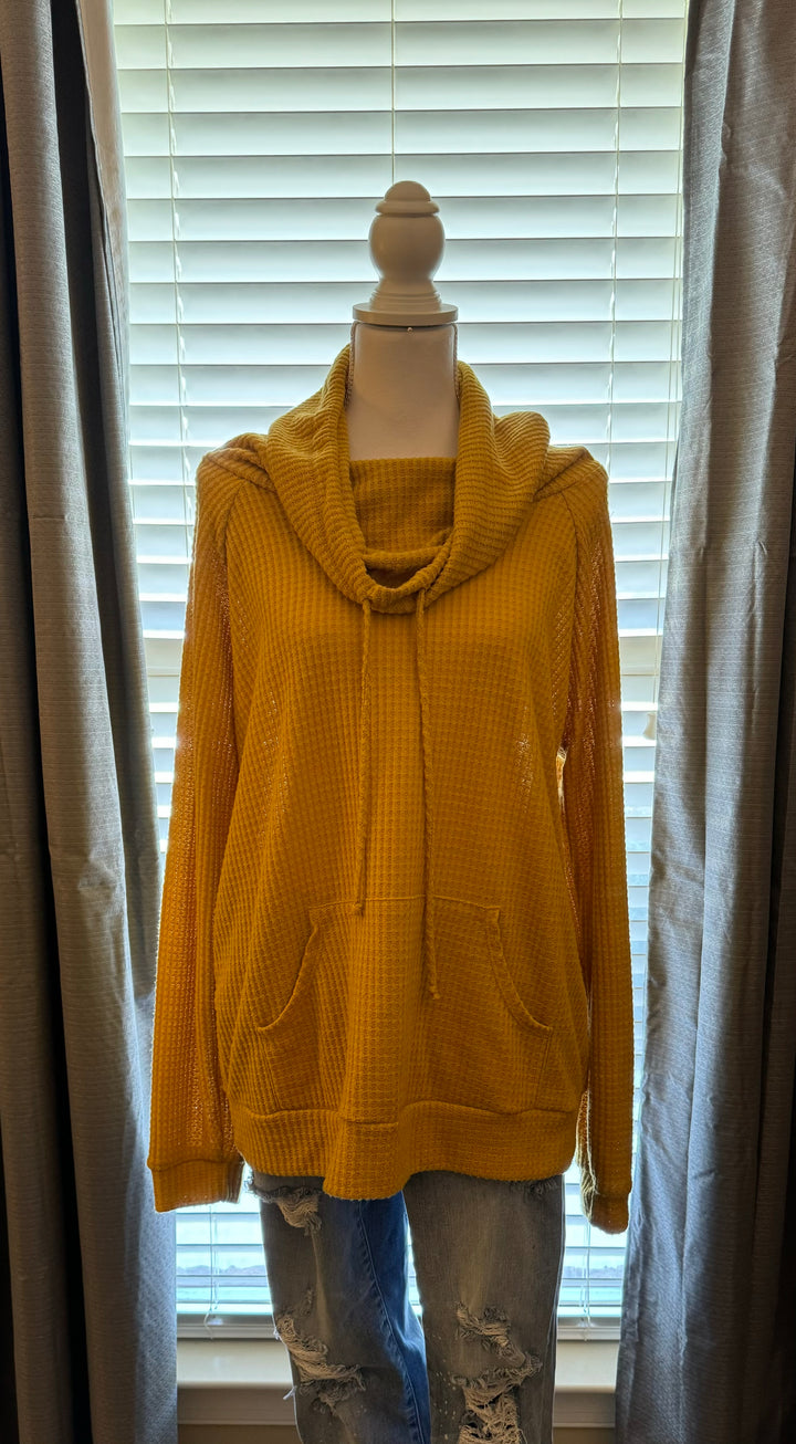 Mustard MockNeck Waffle Top