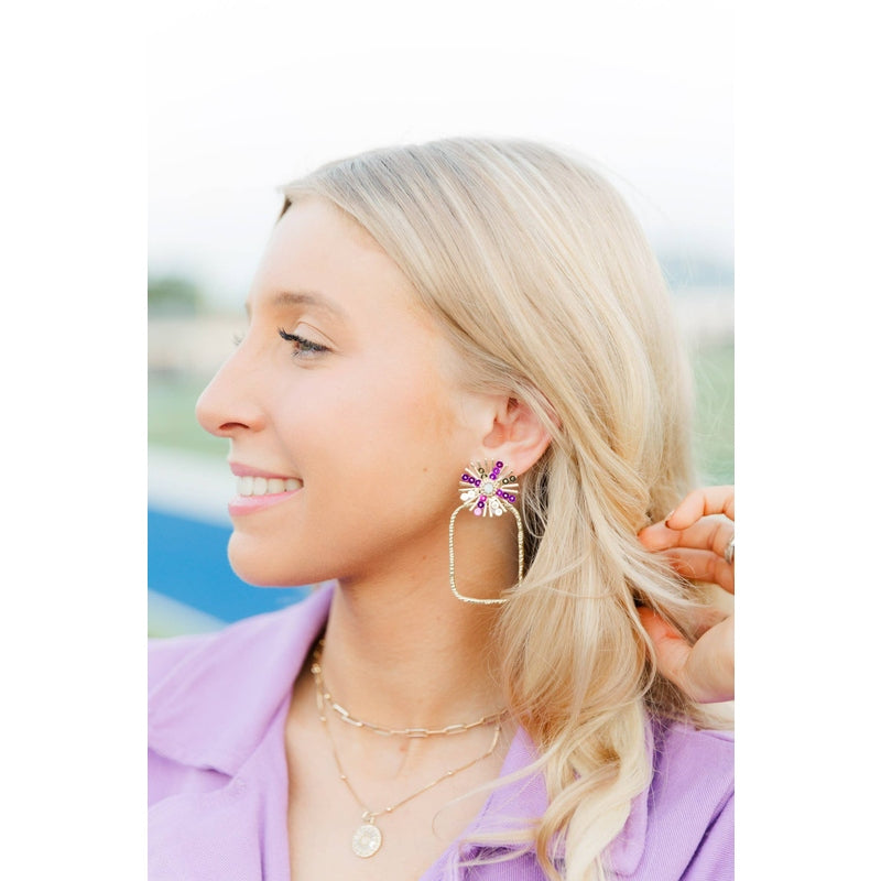 Gameday Sequin Sunburst Hoops: Purple/Gold / Rectangle