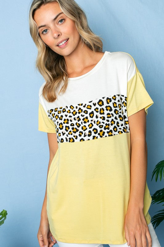 LEOPARD COLOR BLOCKED TOP