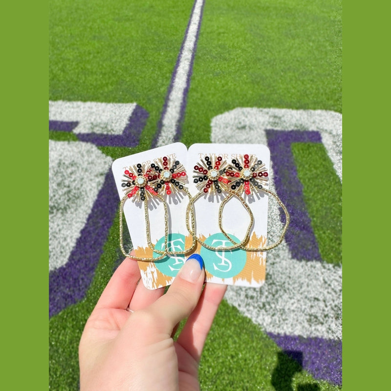 Gameday Sequin Sunburst Hoops: Black/Gold / Rectangle 