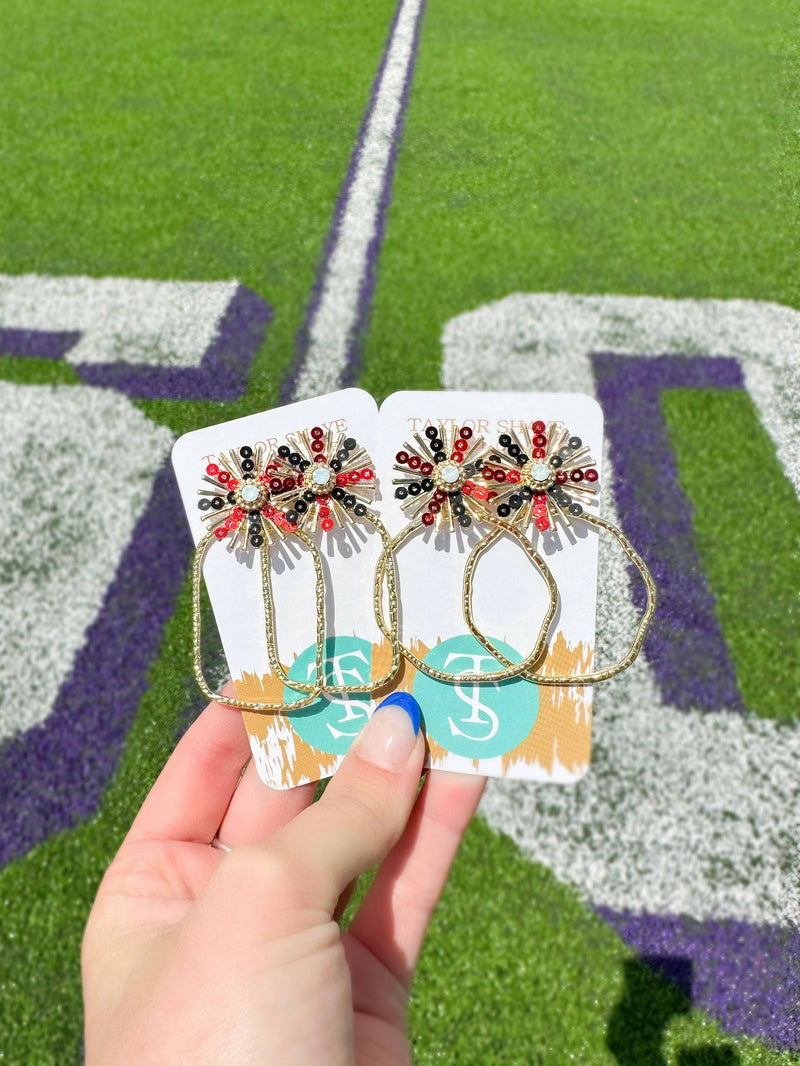 Gameday Sequin Sunburst Hoops: Black/Gold / Rectangle