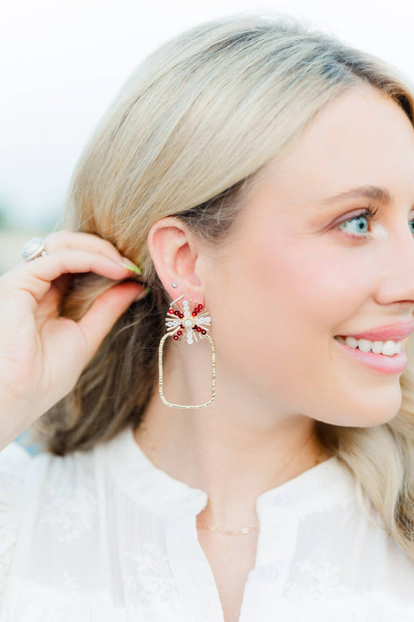 Gameday Sequin Sunburst Hoops: Red/White / Rectangle