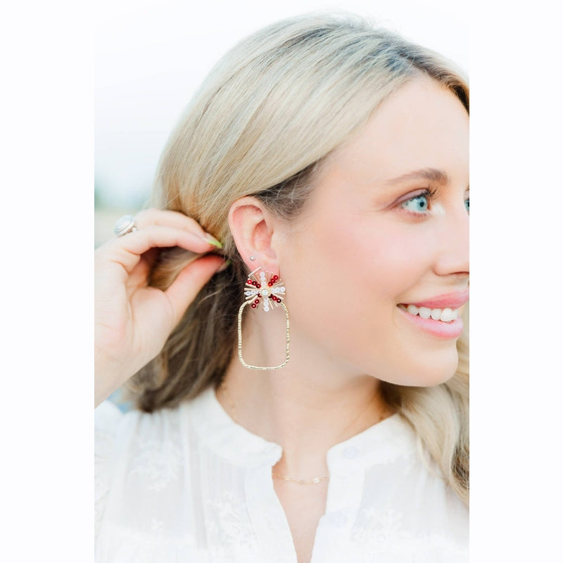 Gameday Sequin Sunburst Hoops: Orange/White / Rectangle 