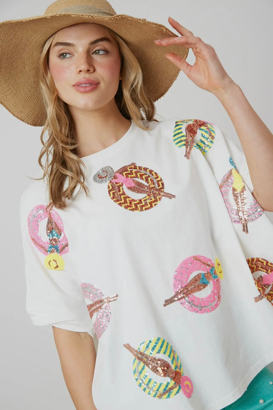 Fantastic Fawn Sequin Pool Tube Short Sleeve Tee