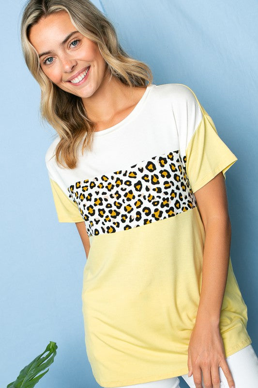 LEOPARD COLOR BLOCKED TOP