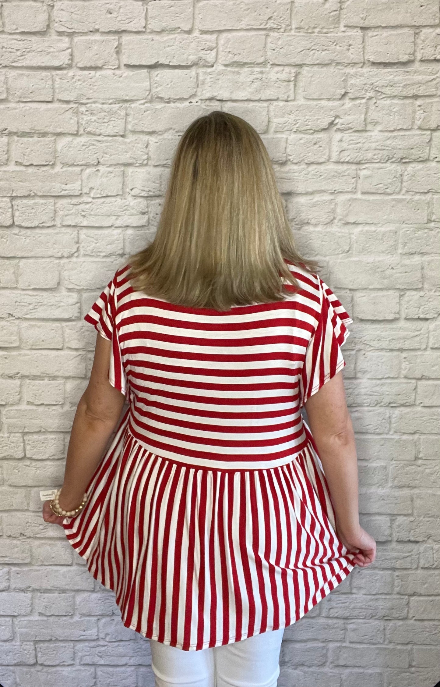 Red and Ivory Striped Babydoll Top