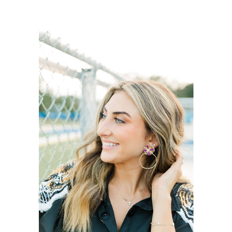 Gameday Sequin Sunburst Hoops: Purple/Gold / Rectangle