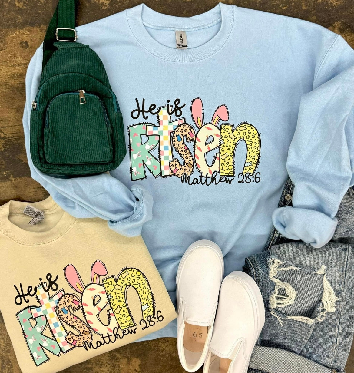 He Is Risen Easter Sweatshirt In Light Blue