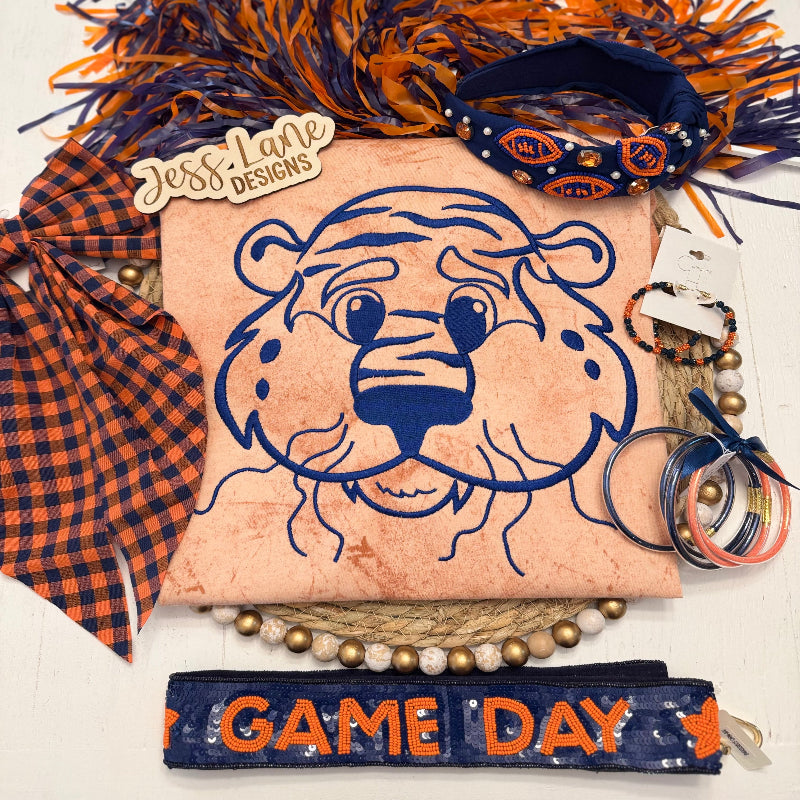 Ready to Ship – Tiger Mascot Embroidered Shirt (Large, Umber Color Blast Tee) 