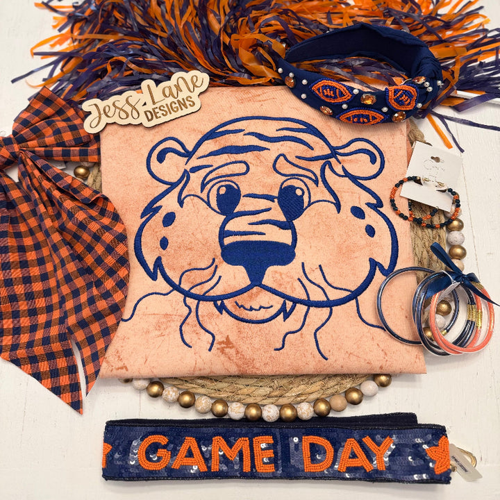 Ready to Ship – Tiger Mascot Embroidered Shirt (Large, Umber Color Blast Tee) 