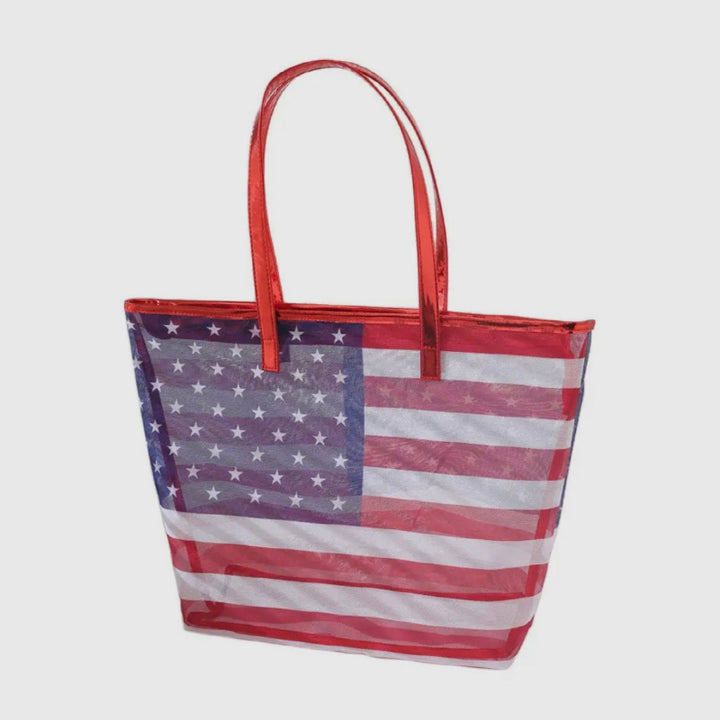 TRANSPARENT AMERICAN FLAG TOTE BAG 