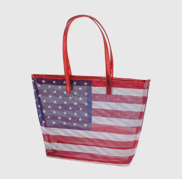 TRANSPARENT AMERICAN FLAG TOTE BAG