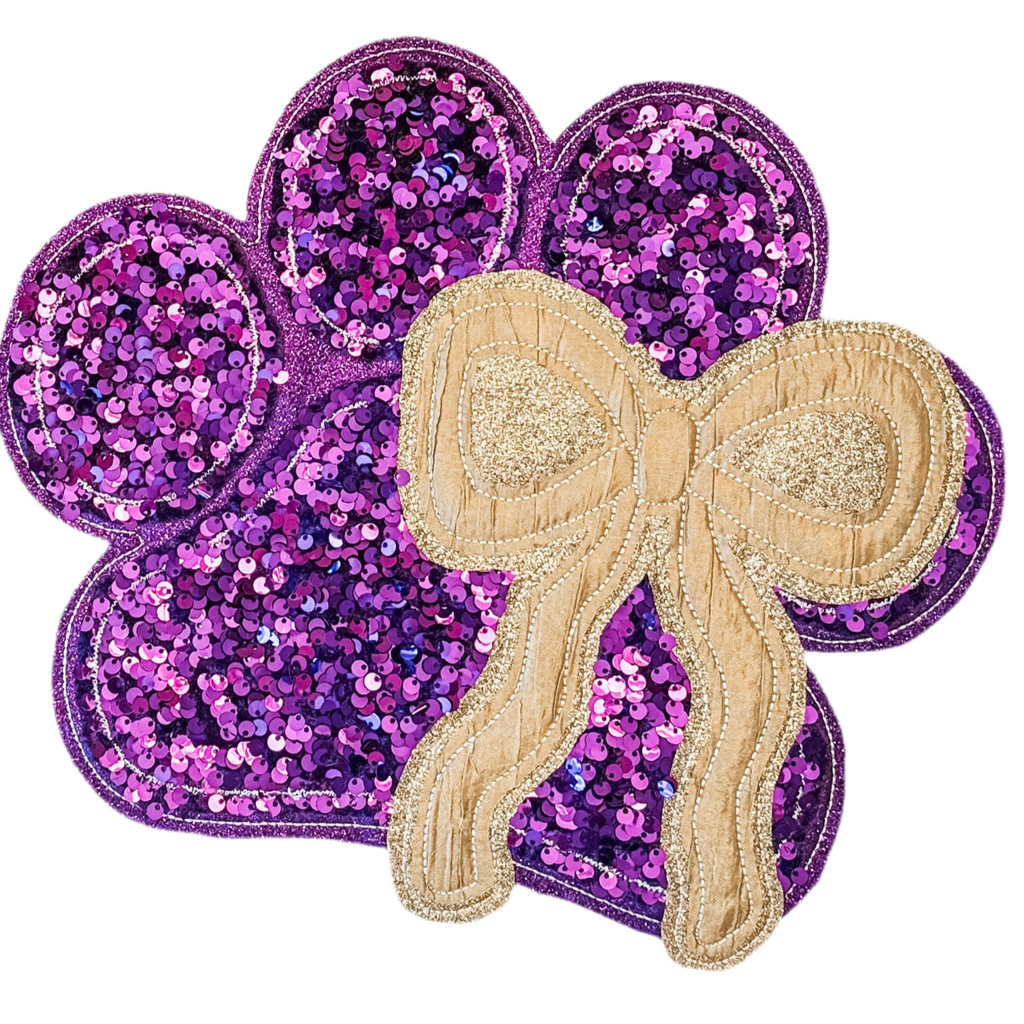 Purple Sequin Paw Embroidered Sweatshirt