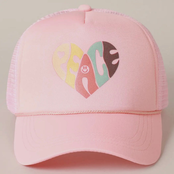 PEACE HEART TRUCKER HAT IN PINK 