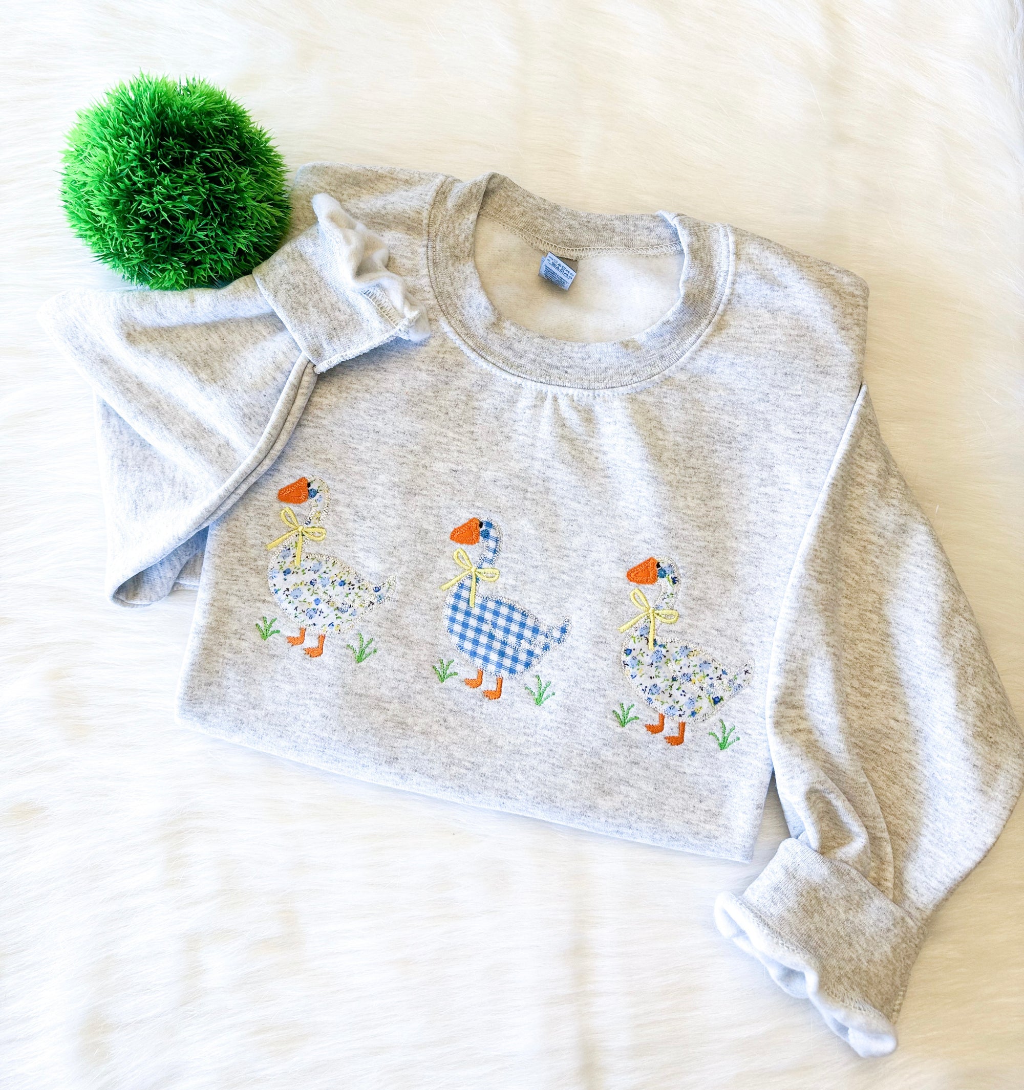 Spring Floral Goose Embroidered Sweatshirt – Cottagecore Pullover