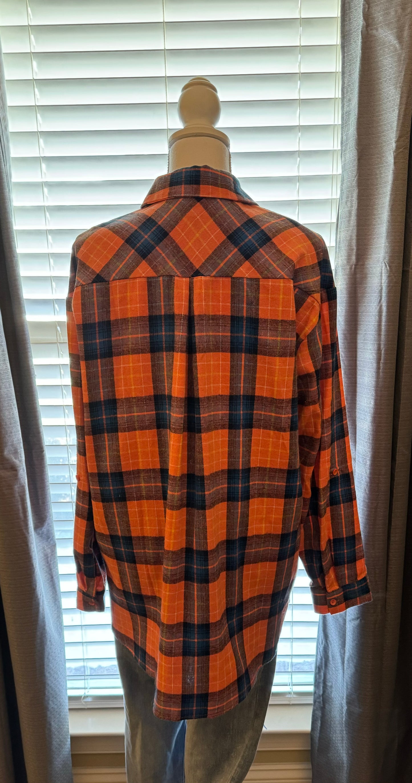 Orange & Blue Plaid Flannel Oversized Shirt