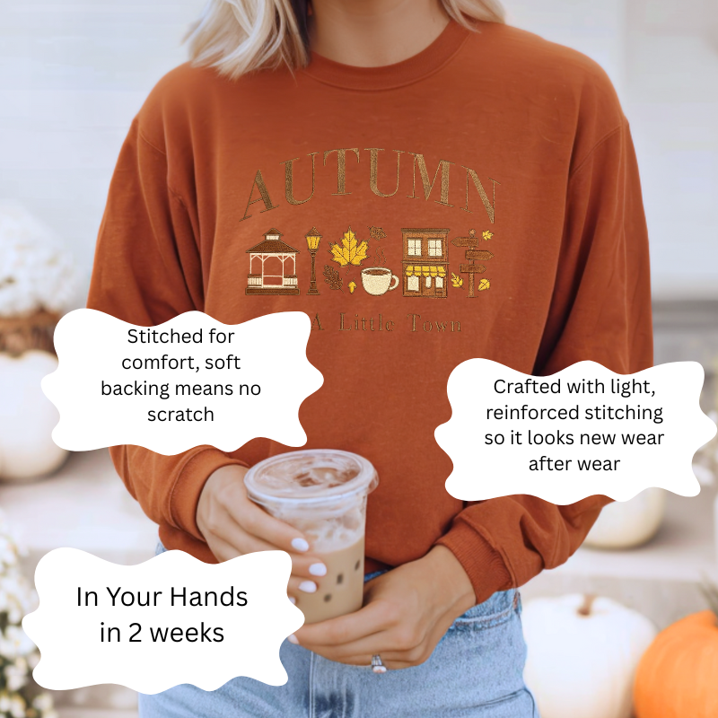 Autumn in a Little Town Embroidered Sweatshirt