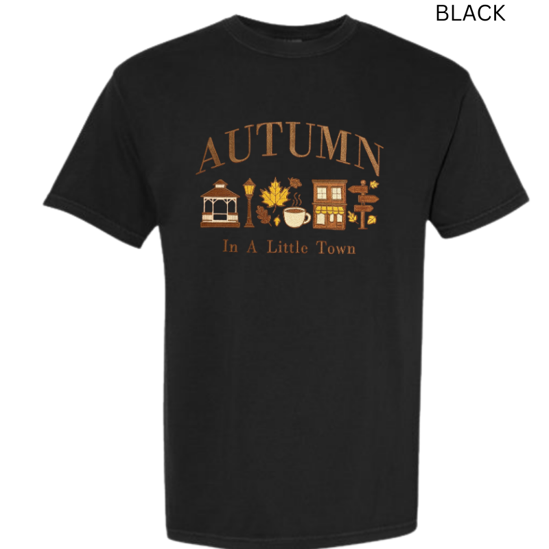 Autumn in a Little Town Embroidered T-Shirt 