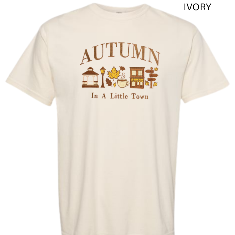 Autumn in a Little Town Embroidered T-Shirt 