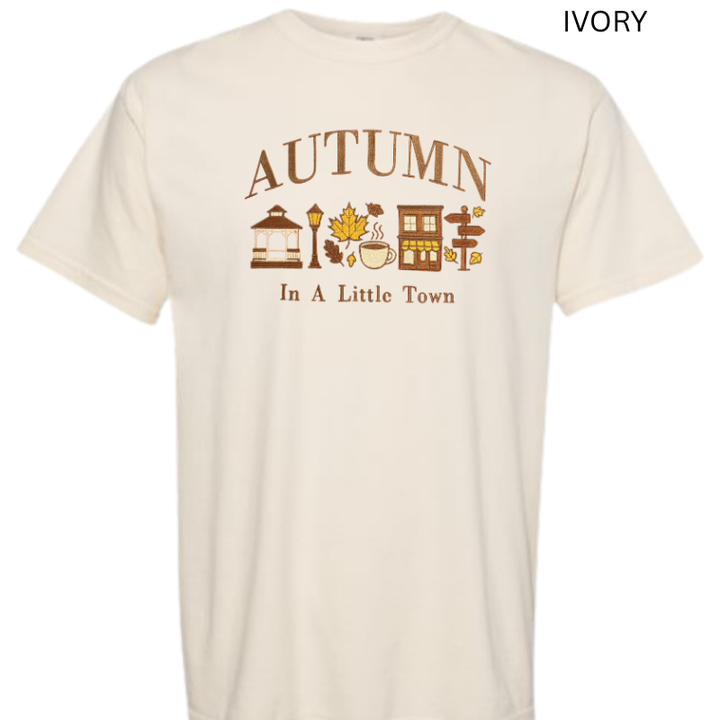 Autumn in a Little Town Embroidered T-Shirt 