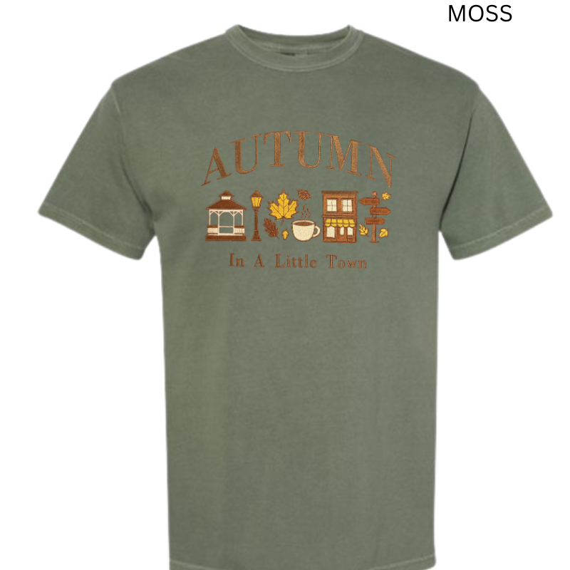 Autumn in a Little Town Embroidered T-Shirt 