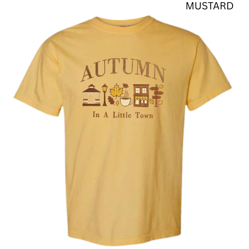 Autumn in a Little Town Embroidered T-Shirt 