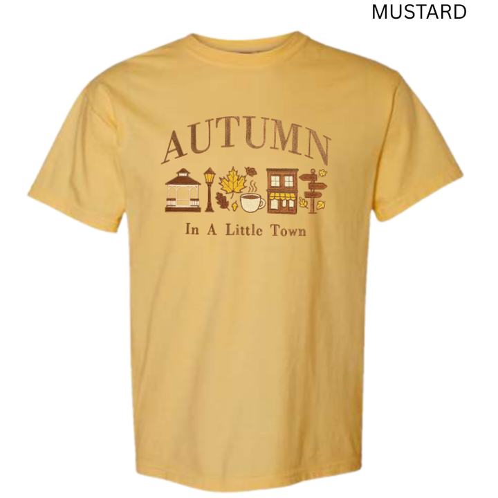 Autumn in a Little Town Embroidered T-Shirt 