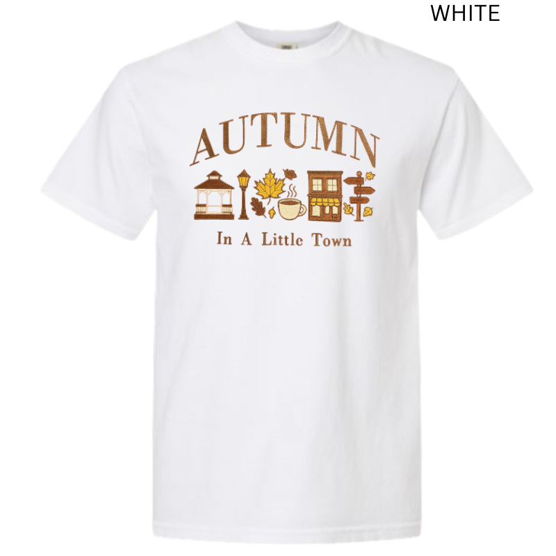 Autumn in a Little Town Embroidered T-Shirt 