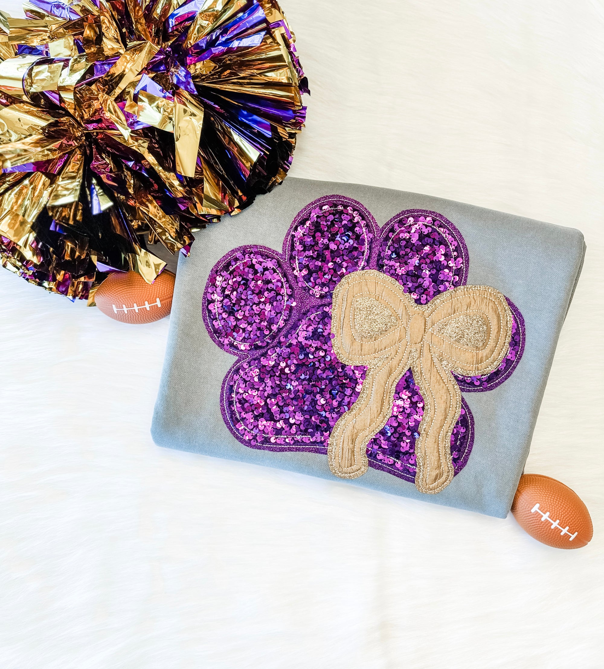 Purple Sequin Paw Embroidered Sweatshirt – Custom Spirit Wear for Gameday