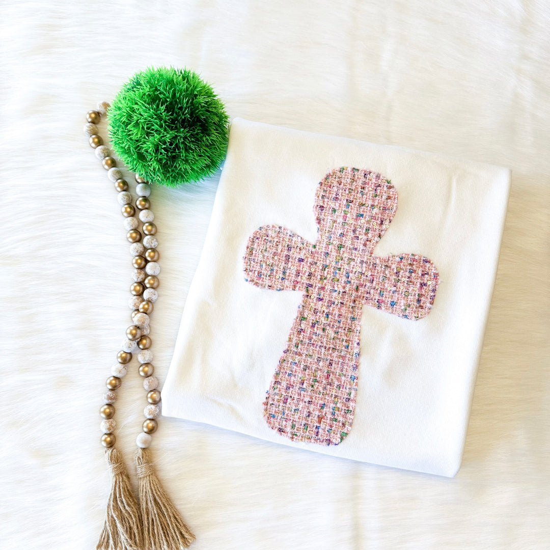 Tweed Thread Embroidered Cross Sweatshirt 