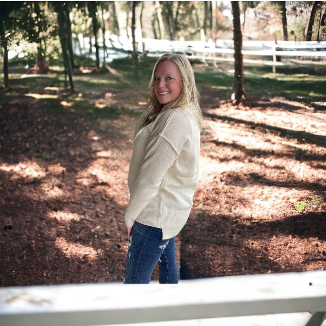 Beige Hi-Low Round Neck Sweater