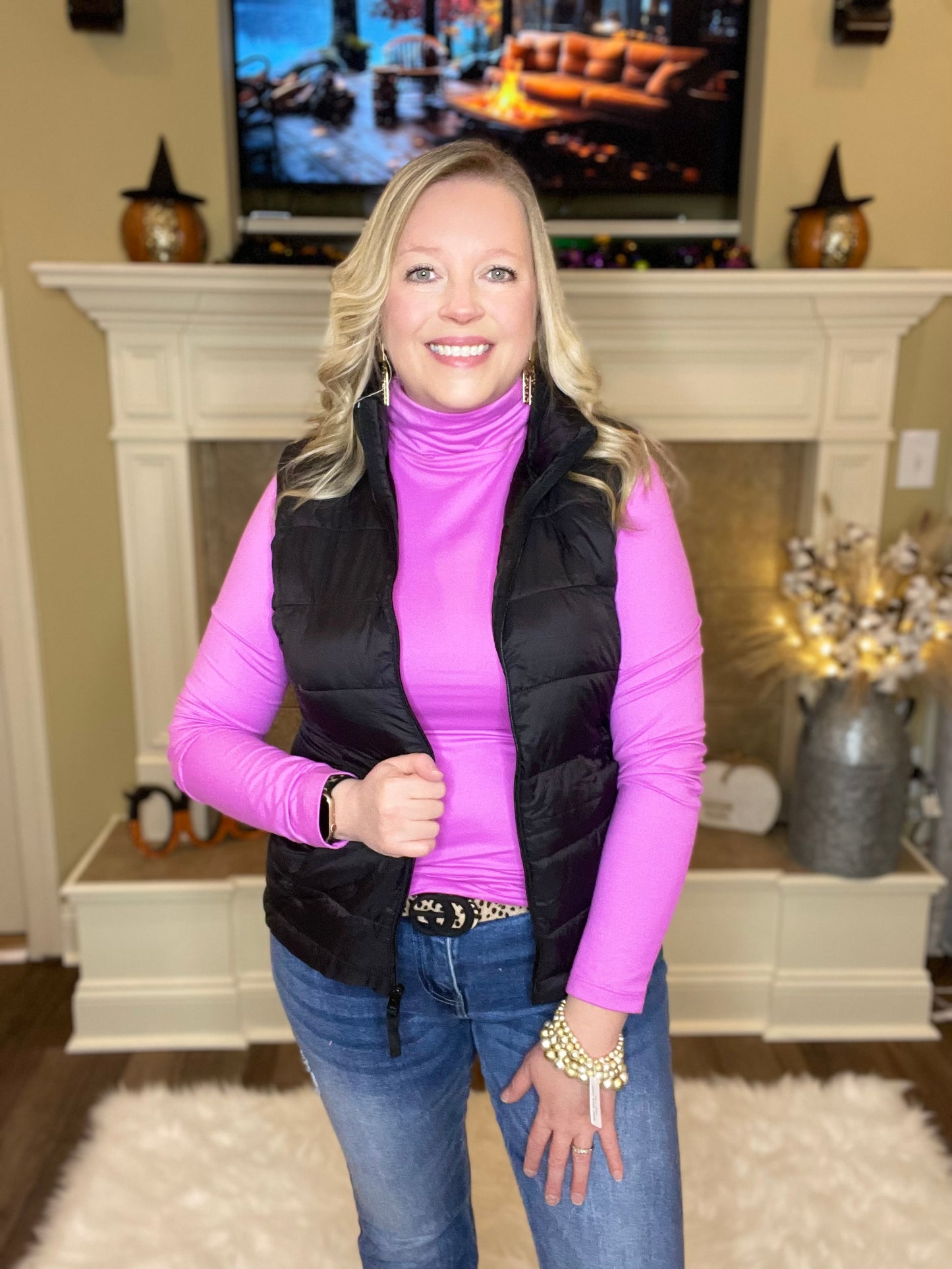 Quilted Puffer Vest - Pink and Black