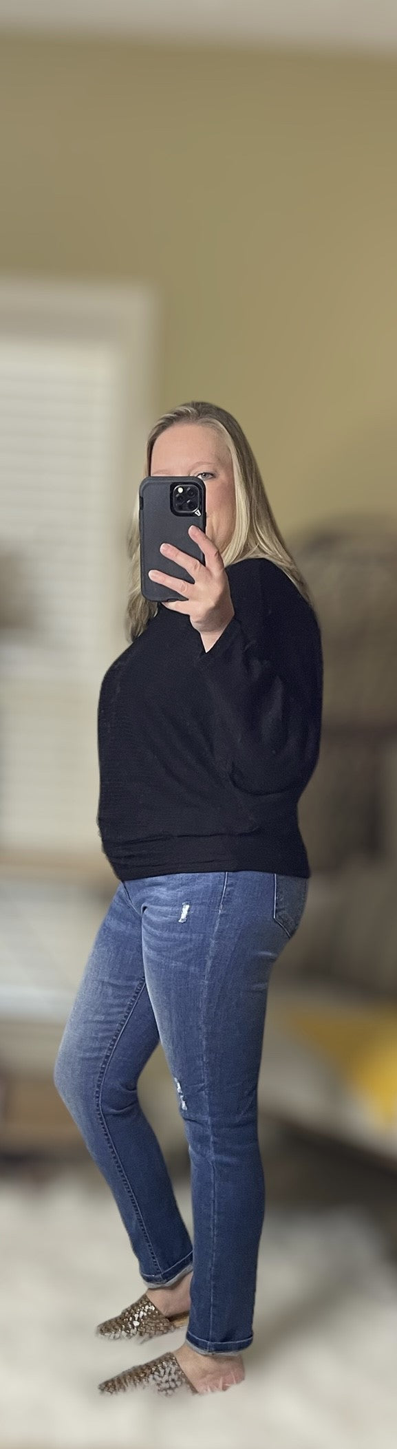 Black Ribbed Boat Neck Sweater