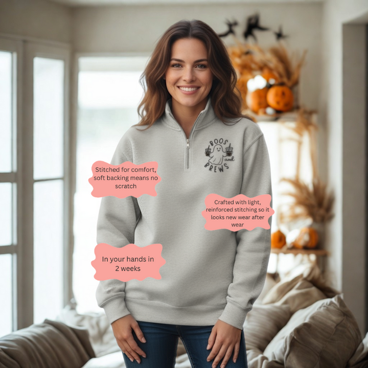 Boo’s and Brews Halloween Embroidered Quarter Zip 