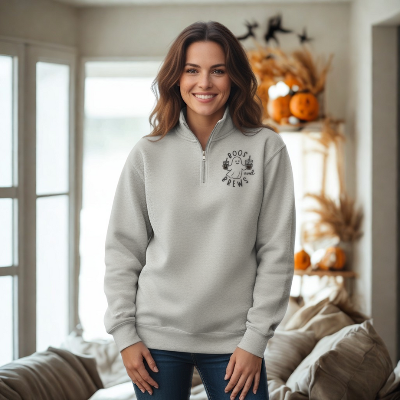 Boo’s and Brews Halloween Embroidered Quarter Zip 