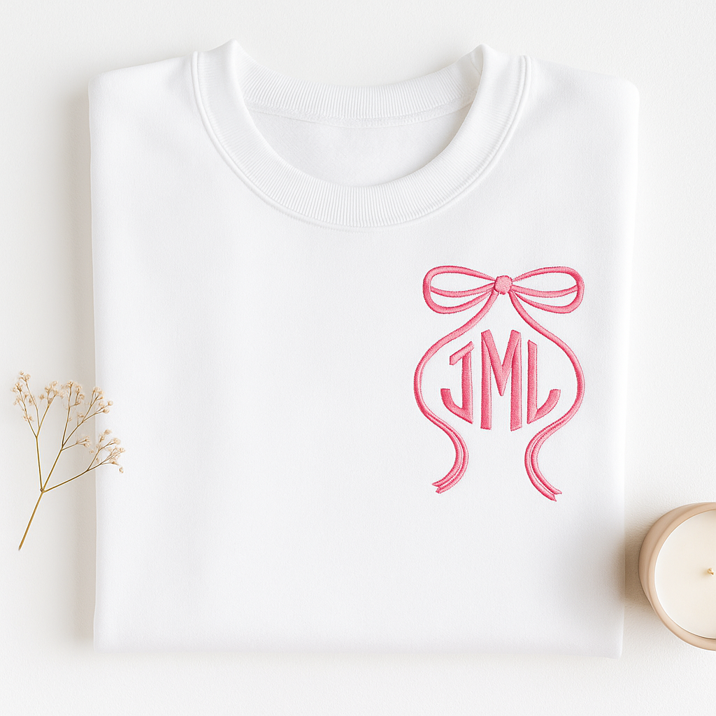 Tied Elegance Bow & Monogram Embroidered Sweatshirt! 