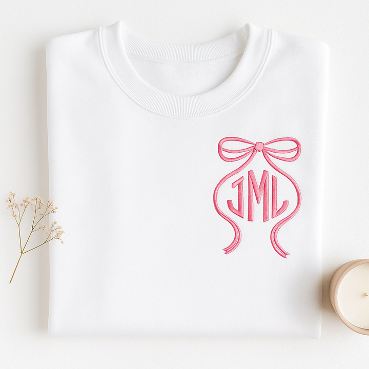 Tied Elegance Bow & Monogram Embroidered Sweatshirt! 