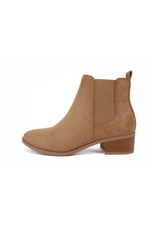 Ankle Low Heeled Bootie in Light Coffee Suede