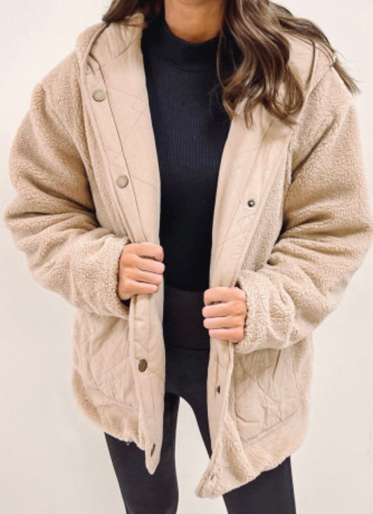 Khaki Reversable Fleece Puffer Jacket