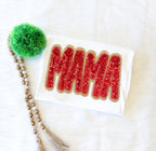 MAMA Embroidered T-Shirt – Gold Glitter & Red Sequin Lettering Tee for Moms