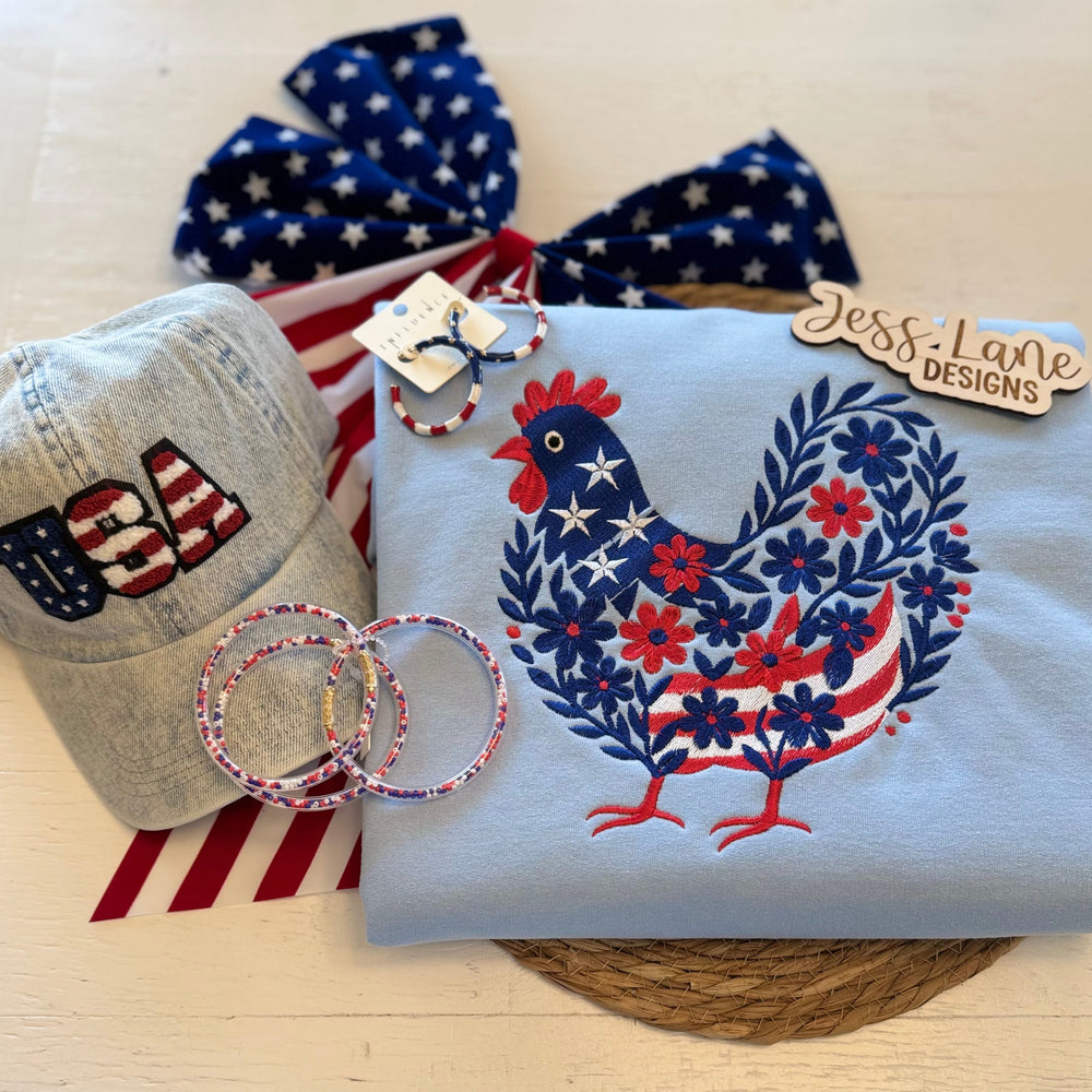 Embroidered Patriotic Chicken Shirt 